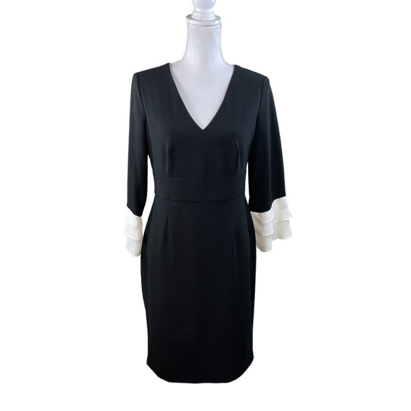 DKNY Black White Bell Ruffled Sheath Dress Formal Office Party Minimalist 8 - Picture 1 of 10